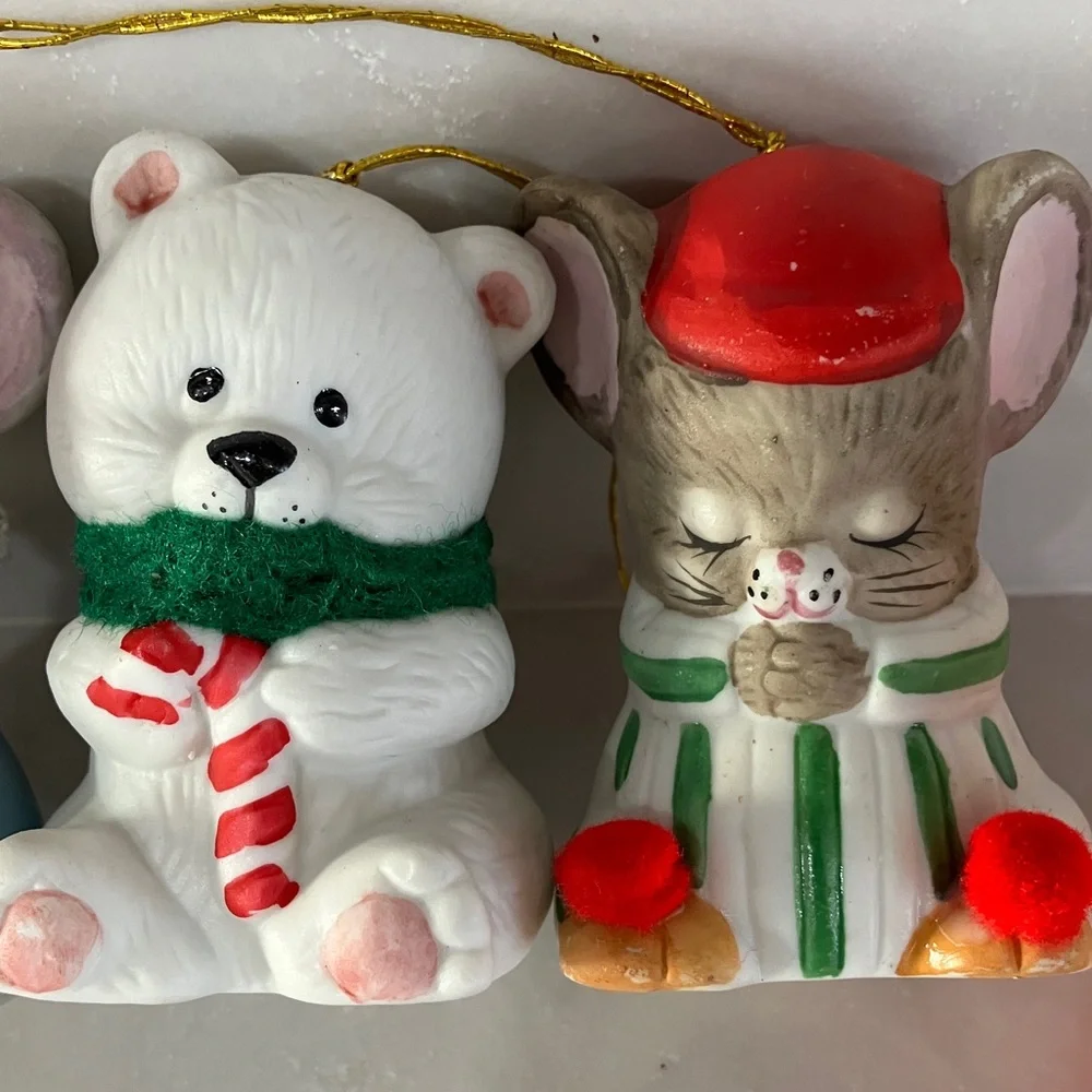 Vintage Lil Chimers Hand Painted Porcelain Bisque Bell Christmas Ornaments